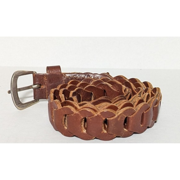 Vintage Women's Genuine Leather Belt Brown Chain Link Design 35" Metal Hardware - Picture 3 of 11